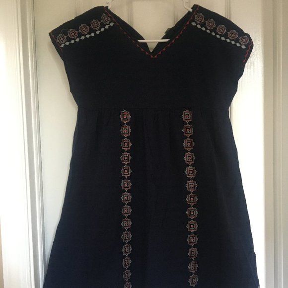 Girl's Navy Blue Embroidered Tunic Dress Sz Large - Picture 2 of 3